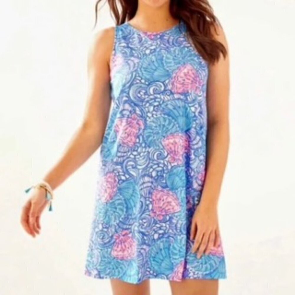 Lilly Pulitzer Kristen Tropical Swing Dress Blue Haven Raising Shell